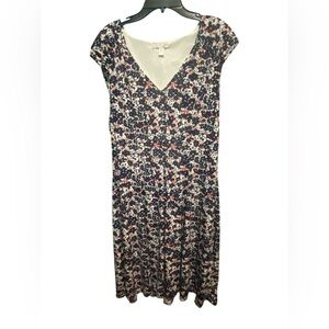 London Style Navy and Coral Floral Midi Dress